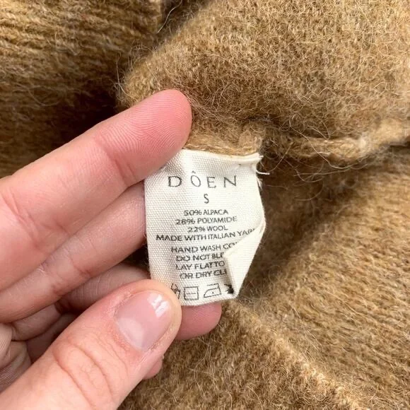 Doen Mila Alpaca Wool Button Collar Puff Short Sleeve Knit Sweater Top Hazelnut - Picture 10 of 14